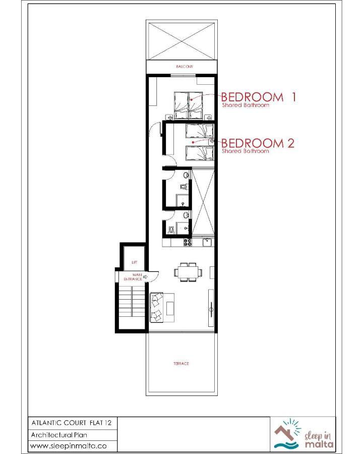 F12 Room 1, Private Room Two Single Beds Shared Bathroom In Shared Flat Msida Zewnętrze zdjęcie